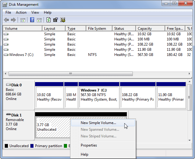 Δημιουργία διαμερίσματος στη μονάδα flash