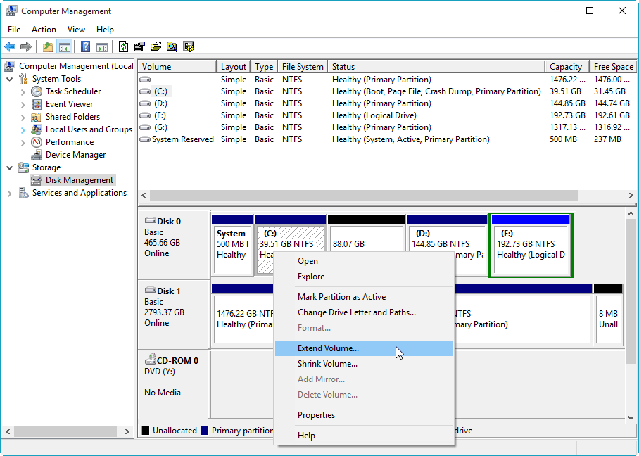 Extend Volume with Disk Management