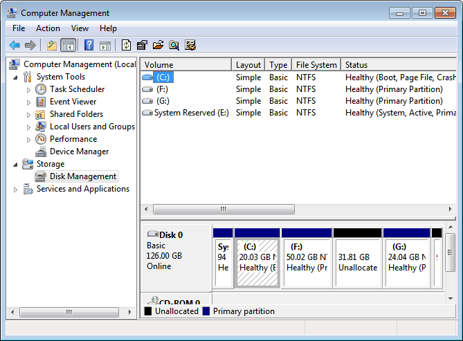 Gestion de disque Windows 7
