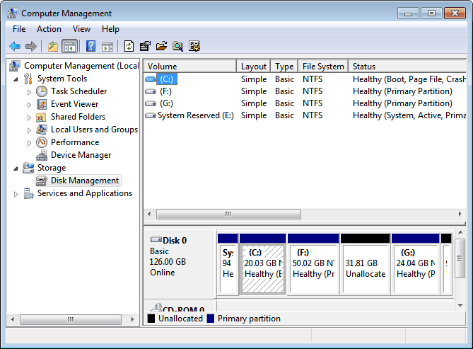 Windows 7 disk management