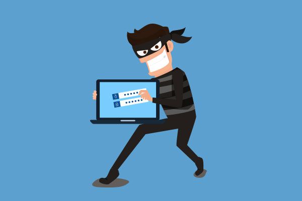 Thief stealing a laptop