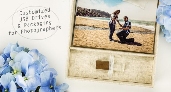 Custom photograph boxes with USB drives.