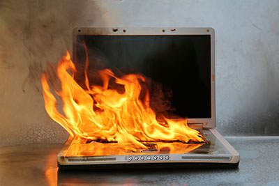 laptop on fire