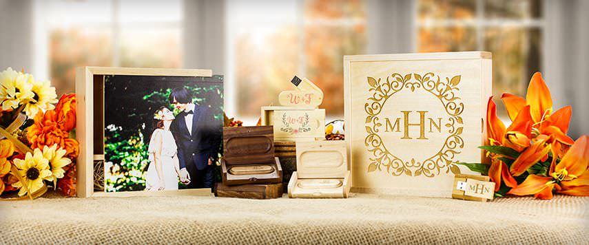 Memento Boxes, Keepsake Boxes with drives, and natural wood boxes.