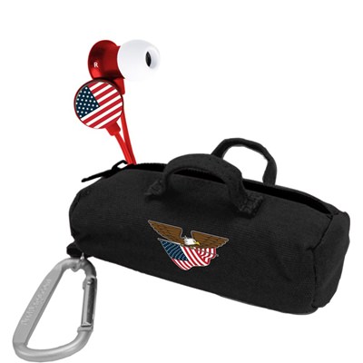 Red USA Flag Scorch Earbud with Black BudBag
