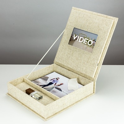 Linen Bespoke Video & Photo Box with USB for 5"x7" Photos
