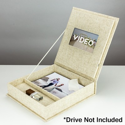 Linen Bespoke Video and Photo Box for 4"x6" Photos
