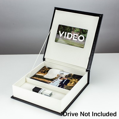 Black Leather Bespoke Video and Photo Box for 4"x6" Photos
