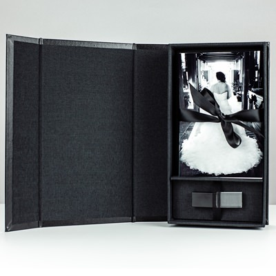 Black Leather Infinity Photo and USB Box for 5"x7" Photos
